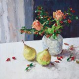 Roses, Pears and Cotoneaster, 40x40cm, oil on canvas, £675