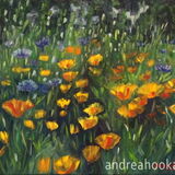 Yellow & Blue (80 cm wide canvas) Yellow & Blue wildflower impasto painting on canvas