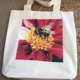 Bumblebee Tote Bumble bee red dahlia organic cotton tote bag