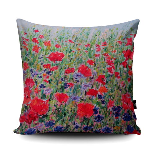 Poppies and Cornflowers wildflower super soft cushion