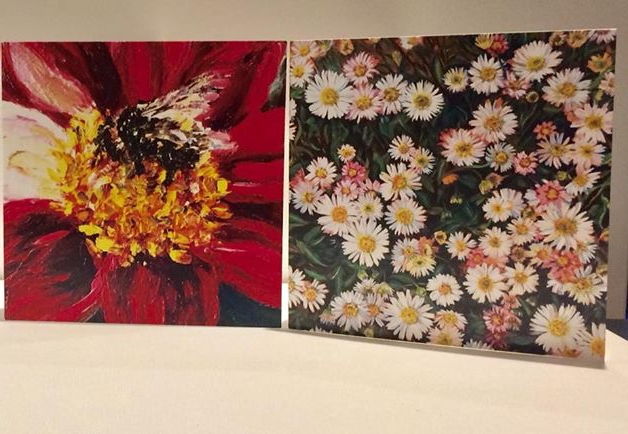 Buff tailed bumble bee and daisy blank greeting card
