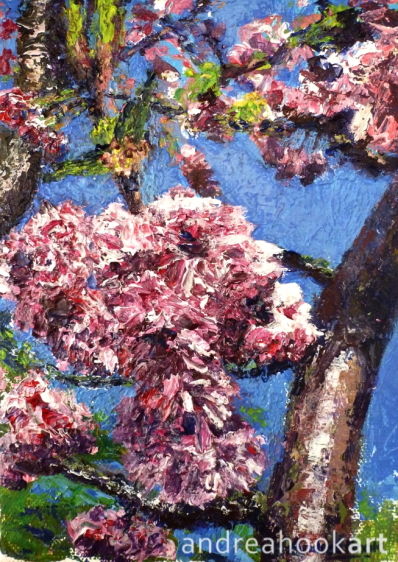 An original painting of blossom on a tree by artist Andrea Hook