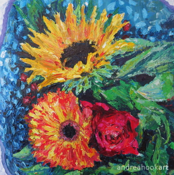 A bouquet of mixed flowers bought for Mother's Day and painted in acrylics