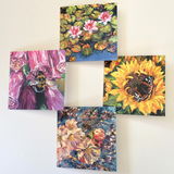 NEW Bees & Dragonfly, Butterfly Cards bumble bee honey bee dragonfly butterfly red admiral sunflower blossom waterlily foxglove wildflower cards