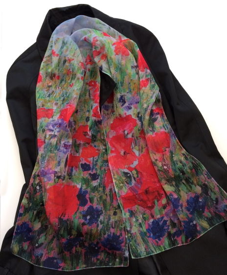 Poppies and Cornflowers Paris Chiffon scarf by Andrea Hook from an original painting