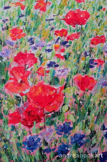An original painting of poppies and cornflowers by Dorset Artist Andrea Hook