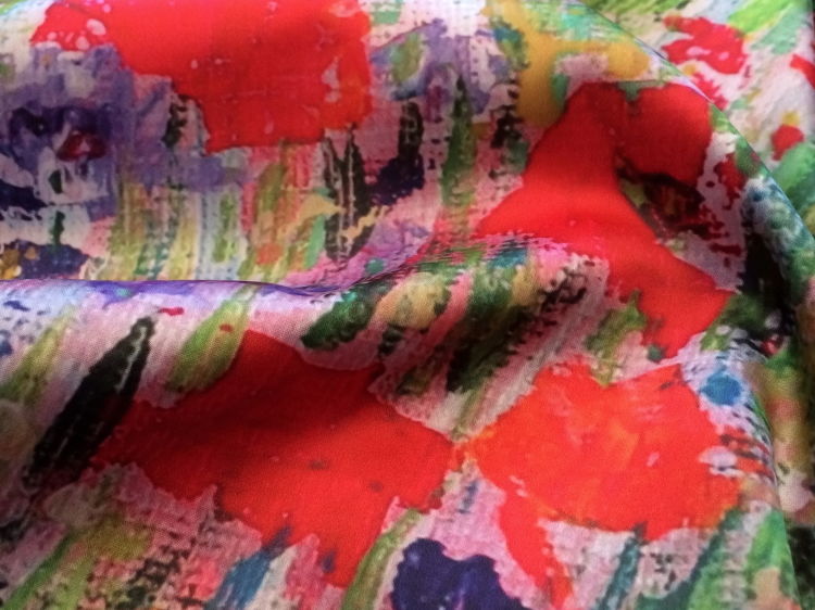 'Poppies & Cornflowers' Silk Sensation scarf - detail