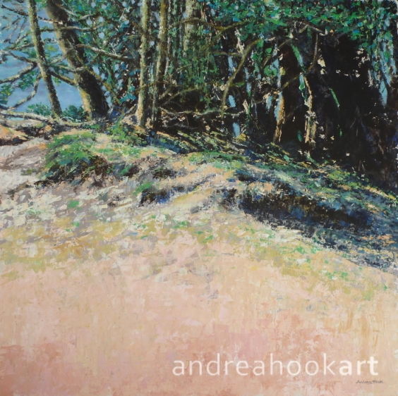 An original impasto painting of a sandy bank in the New Forest by artist Andrea Hook