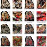 Four scarf designs in two different fabrics