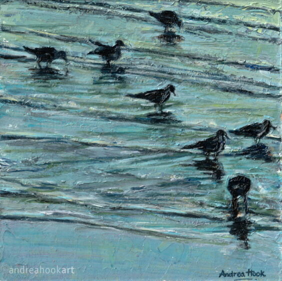 An impasto study of seabirds in shallow water