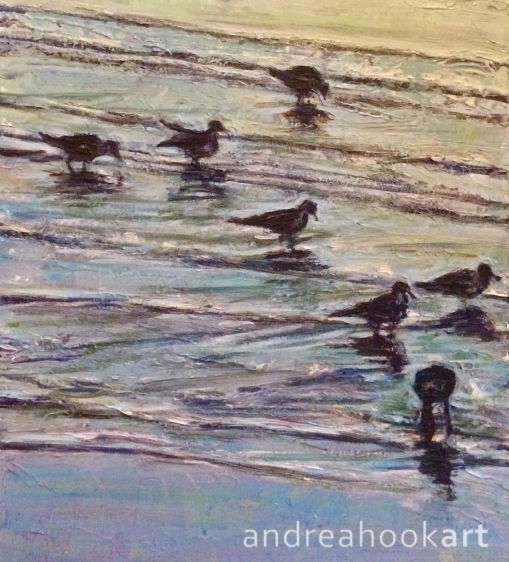 An impasto study of seabirds in shallow water
