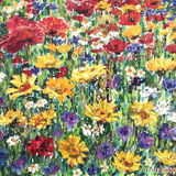 Wayside Wayside - a painting of colourful wildflowers painted in impasto acrylic paint applied with a palette knife