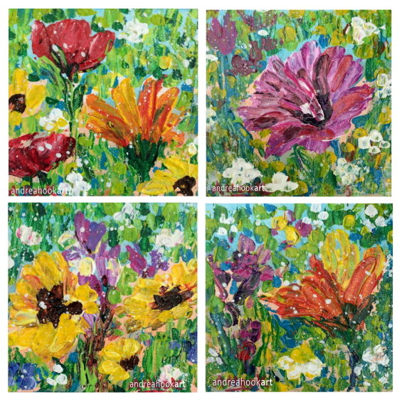 Four mini wildflower paintings