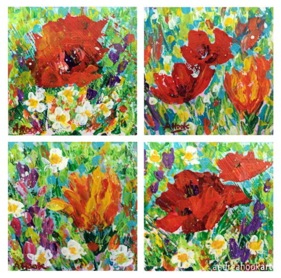 Four mini original wildflower paintings by Dorset Artist Andrea Hook