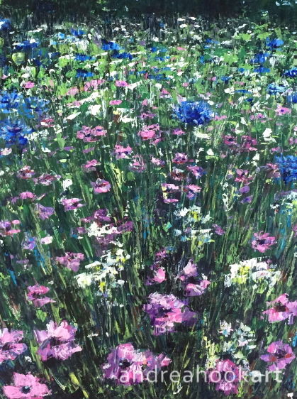 A painting of a wildflower meadow by Dorset Artist Andrea Hook