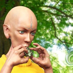 A Lumsulu at one with his flute.