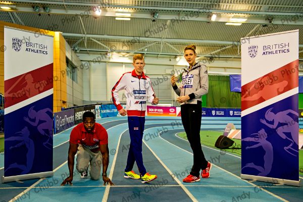 Harry Aikines-Aryeetey, Tom Bosworth, Isobel Pooley, Press call, UK Indoor Championships