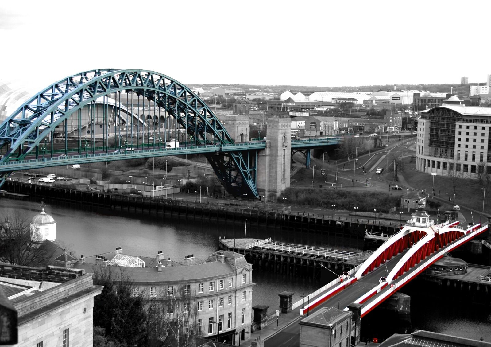 Newcastle Tyne Bridge And Swing Bridge Colour Splash
