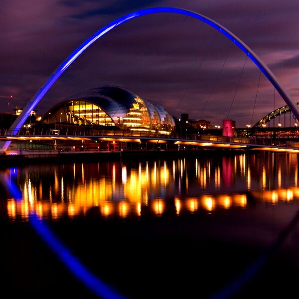 Millennium Bridge and the Sage Gateshead Quayside Reflection At Night