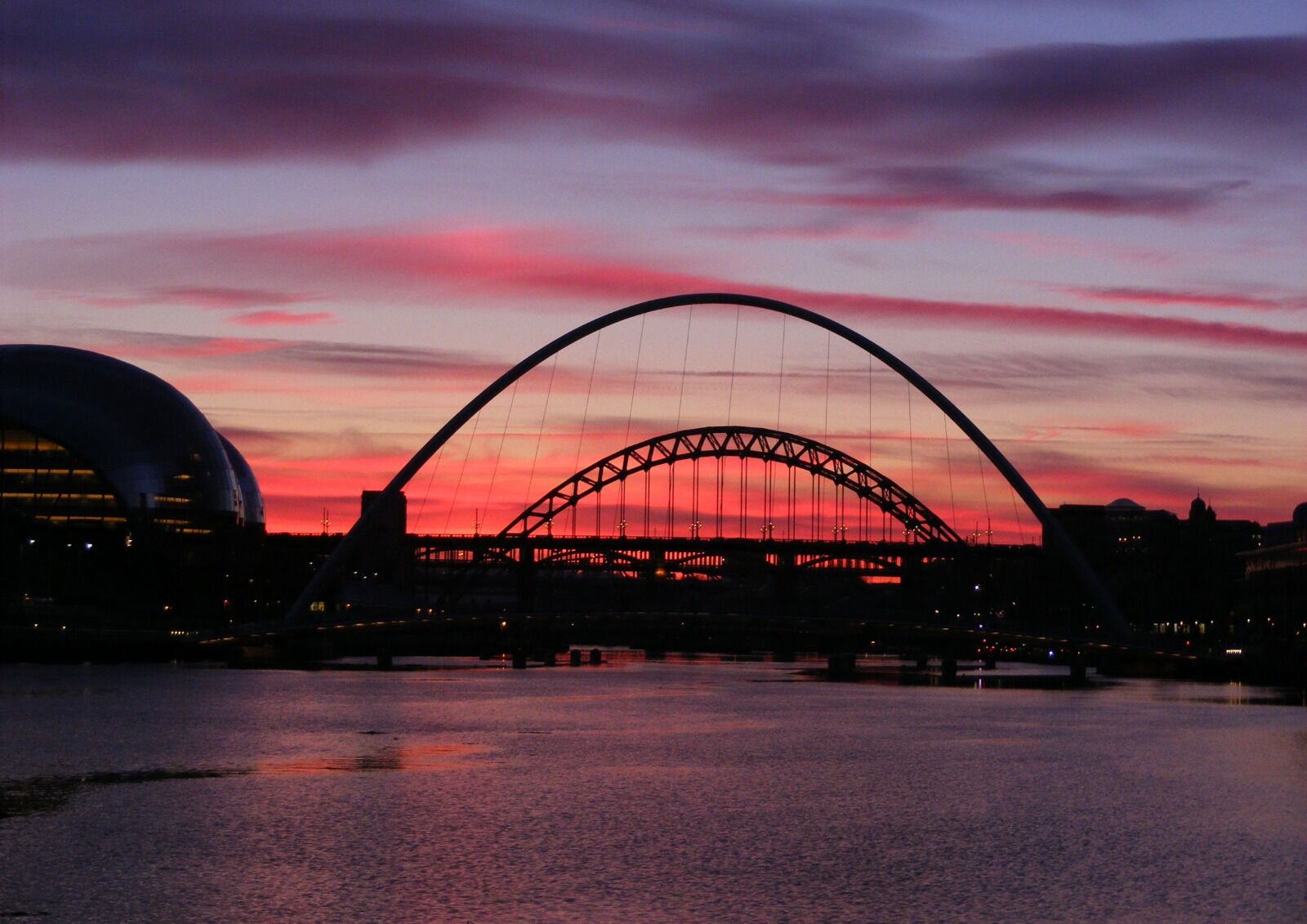 Newcastle Tyne Bridge and Millennium Bridge Pink Skies