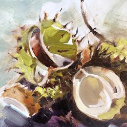 Conkers Conkers, painting, oil, canal, iris, yellow