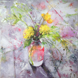 Dandelions and milk bottle