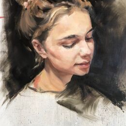 Portrait of Hannah portrai, painting, oils, girl, head