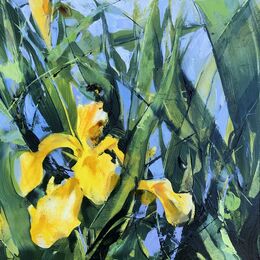 Canal Iris and Bee Canal Iris and Bee, bee, painting, oil, canal, iris, yellow