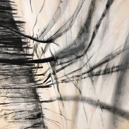 Ski run charcoal and acrylic drawing, mountains, snow, ski run, shadows, winter, work on paper, Val de'Isere