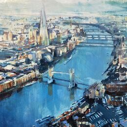 London Aerial from London Bridge to the Shard 2 London Aerial sunrise River Thames Oil on linen the Shard
