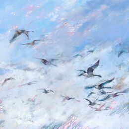 Migration 1 Migration, Canada Geese, oil painting on canvas, big sky