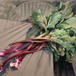 Rhubarb, rhubarb rhubarb, oil on linen, allotment produce, painting
