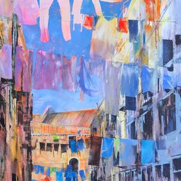 Venetian wash day Venice wash day oil on canvas painting