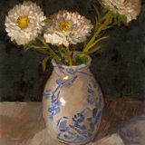 Asters in Blue & White Vase