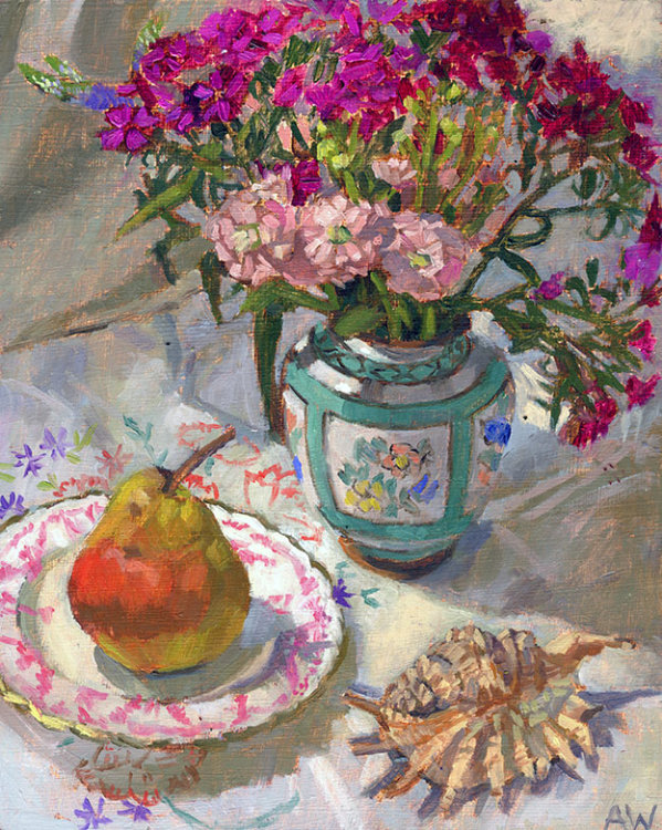 Garden Flowers and Pear