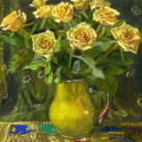 Yellow Roses on Sari Fabric
