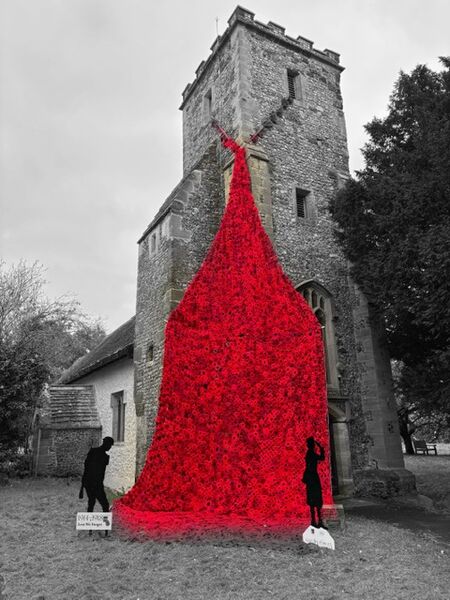 Poppies East Preston Church (colour popping photo)