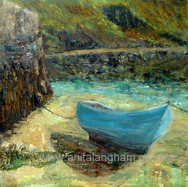 Boscastle Harbour boat quay painting giclee print