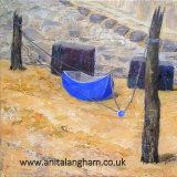 Bude Harbour Boat Painting Bude Harbour Painting of blue boat