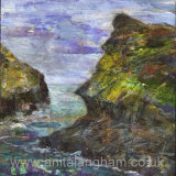 boscastle harbour, winter original painting Boscastle harbour winter original mixed media painting
