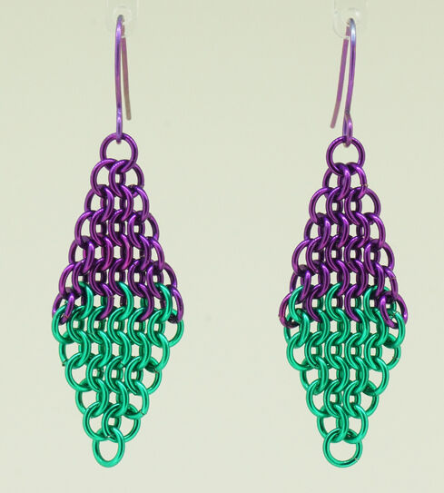 Purple and Green Diamond Drop Earrings