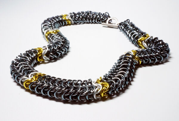 Yellow, Satin White and Gunmetal Rope Necklace