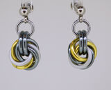 Yellow, Satin White and Gunmetal Mobius Knot Earrings.