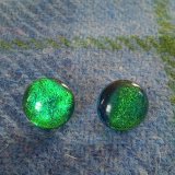 Green dichroic glass ear studs