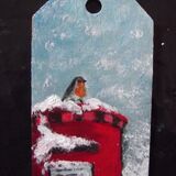 ROBIN ON A POSTBOX - Gift Tag 4x7cm £5.00