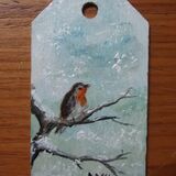 ROBIN ON A BRANCH wooden gift tag £5.00 ROBIN ON A BRANCH wooden gift tag 4x7cm £5.00
