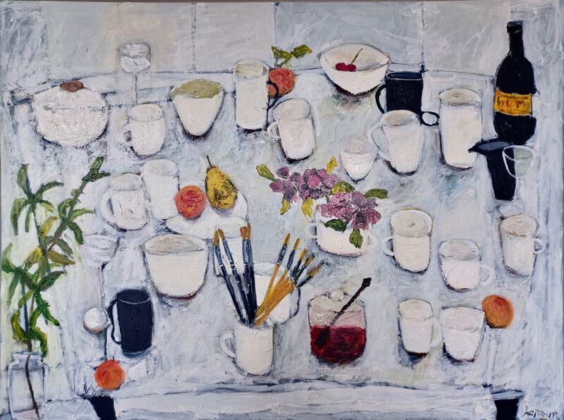 Table with Paintbrushes and Mugs