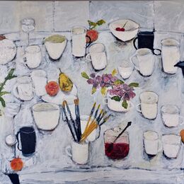 Table with Paintbrushes and Mugs