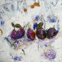Plums 10x12ins framed mixed media
