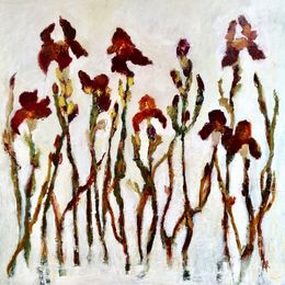 Red Iris (SOLD)<br>Oil on Canvas, Framed, 100x100cm, 2019 Red Iris (sold) Oil on Canvas Painting